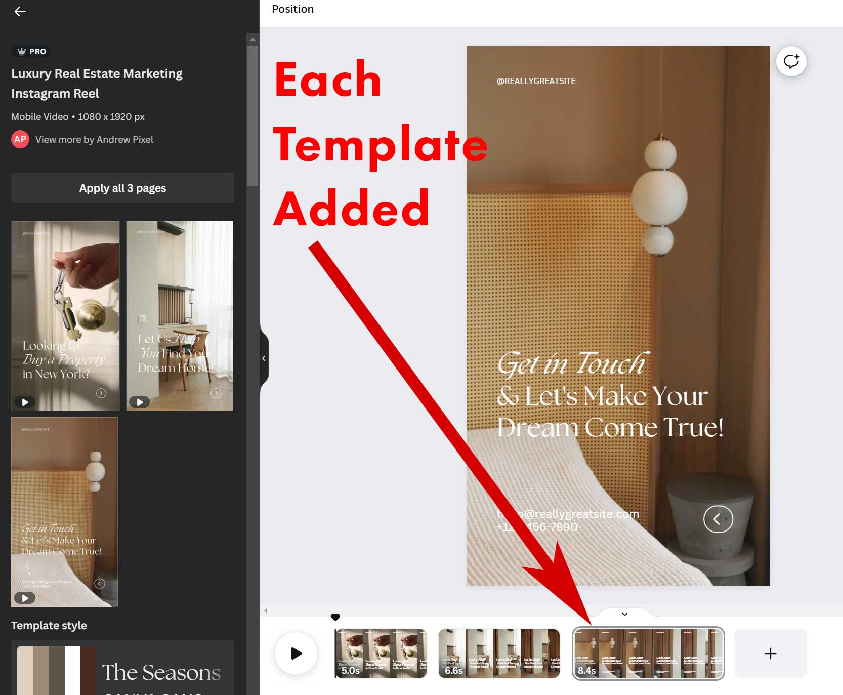 Canva templates are added to timeline.